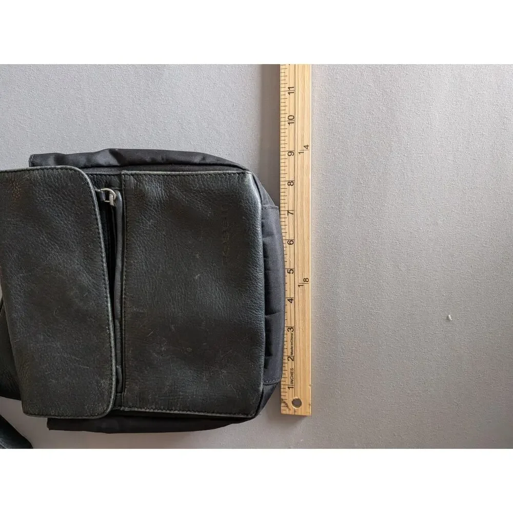 Fossil Black Leather Organizer Crossbody Bag Wallet Purse